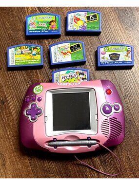 Leapfrog LEAPSTER Learning Game System Console Pink/Purple With 6  Games TESTED